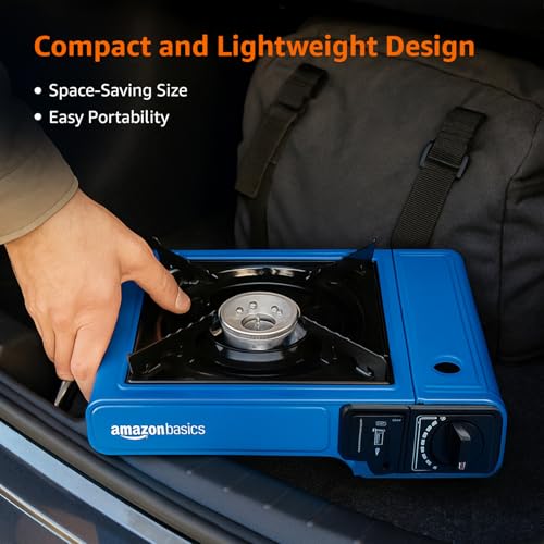 Image of Amazon Basics Aluminum Alloy Camping Stove | Portable, Compact | for Outdoors, Camping & Trekking | Blue