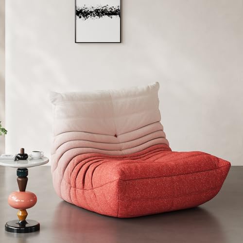Image of Bean Bag Chair, Cozy Memory Foam Bean Bag Chairs for Adults, Comfy Fireside Accent Chair Lazy Floor Chair for Gaming Bedroom Living Room (White&Red, Single)