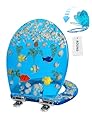 Angol Shiold Resin Toilet Seat Round Soft Close Quick Release 3D Effects Heavy Duty Toilet Seats with Blue Fish Seashells Cover Acrylic Seats Ocean Series (Round 17inch, Blue,Upgraded hinge)