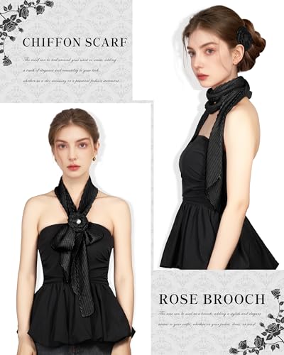 Scarf for Women, Removable Flower Pleated Long Neck Scarf Light Soft Fashion Scarves Versatile Headband or Hair Band3