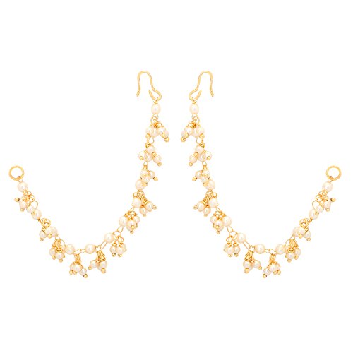 Jwellmart Indian Bollywood Gold Plated Faux Pearl Ear Chains for Earring support Traditional Jewelry