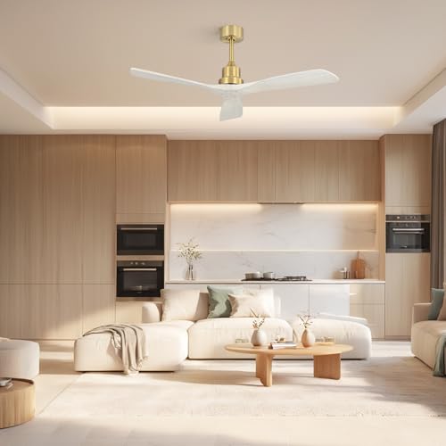 Image of Sofucor Ceiling Fan without Lights, 52 Inch Low Profile Flush Mount Mordern Wood Ceiling Fan with Remote for Indoor Farmhouse Bedroom Living Room Outdoor Patio Porch, Reversible DC Motor, Noiseless