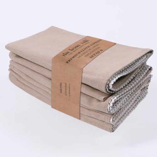 Image of The Home Talk Lace Table Napkins -Cotton Linen Blend Dinner Cloth Napkins for Parties,Dinners, Weddings, Cocktail&Christmas Decor|Soft,Reusable&Machine Washable|18 x 18 Inches (6, Linen)
