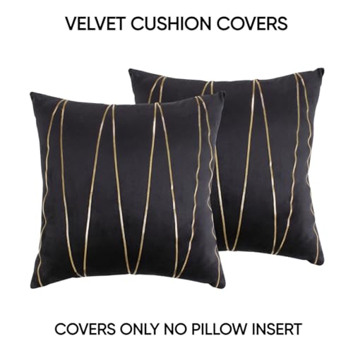 Image of Amazon Brand - Umi Gold Leather Striped Pack of 2 Throw Pillow Covers Velvet Decorative Cushion Covers Cases for Sofa Bedroom Livingroom Car 16 x 16 inch in Black Color
