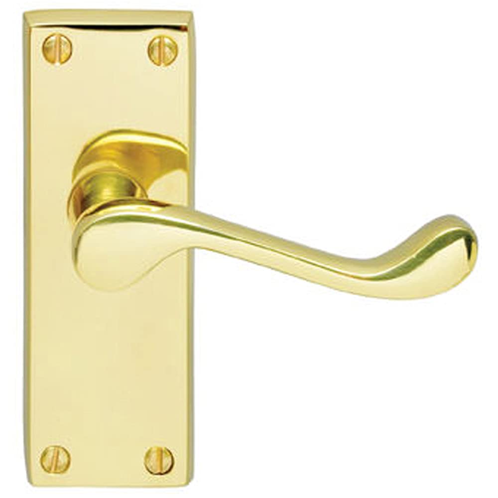 Pair Victorian Scroll Handle on Latch Backplate - 120 x 41mm - Polished Brass | Lever on Backplate Door Handle - Internal Door Hardware - Lock, Euro, Oval and Latch Options Available
