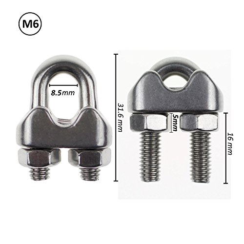 DYWISHKEY Pack of 10, 1/4 Inch M6 Stainless Steel Wire Rope Cable Clip Clamp - Thumbnail 2