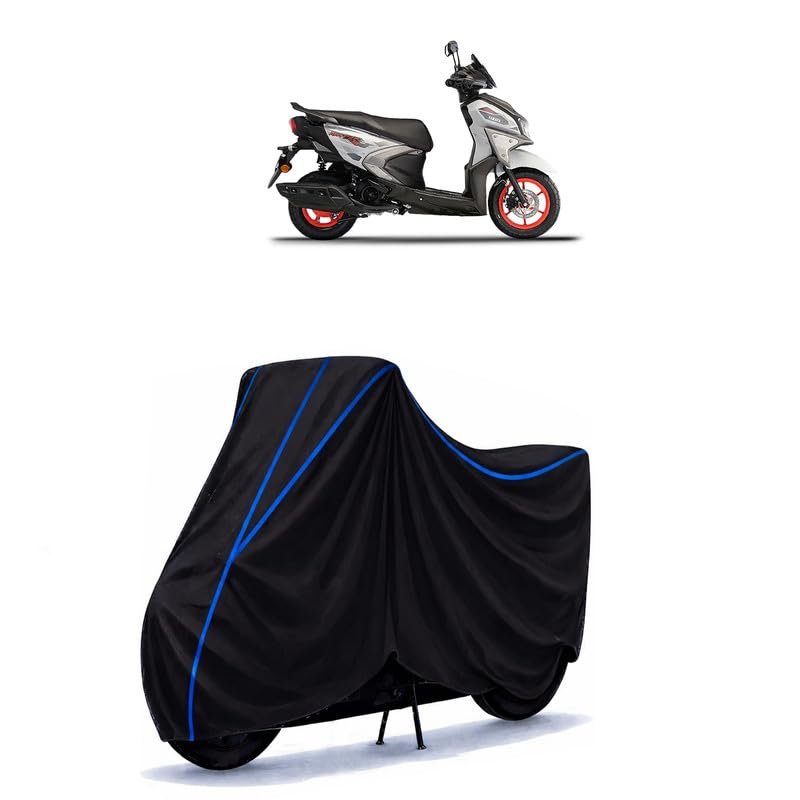 Image of Scooty Cover Water Resistant for Ray ZR 125 FI | Universal Scooter & Bike Cover | Heavy Duty UV Dust, Rain & Scratch Protection | Elastic Fit All Weather Indoor Outdoor | Black with Blue Piping