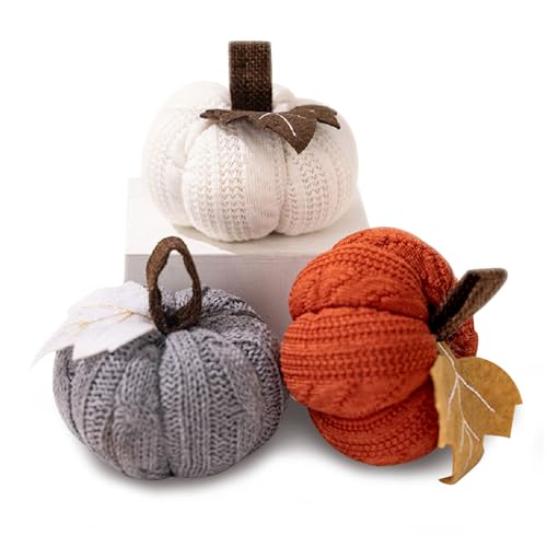 Set of 3 Small Crochet Pumpkins – Rustic Fall Decor for Cozy Autumn, Thanksgiving, and Halloween – Perfect for Farmhouse, Table, and Kitchen Decoration