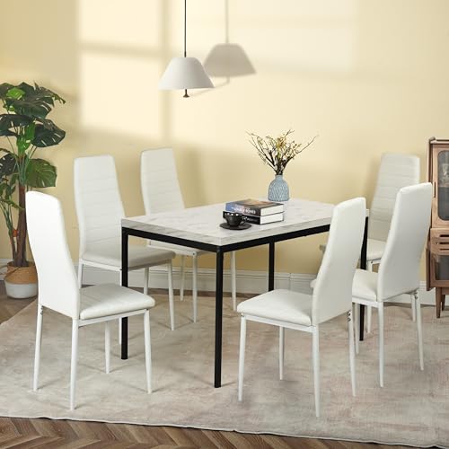 Lot 4 Chaises Salle à Manger PVC Blanc Dossier Haut ZZINOKE