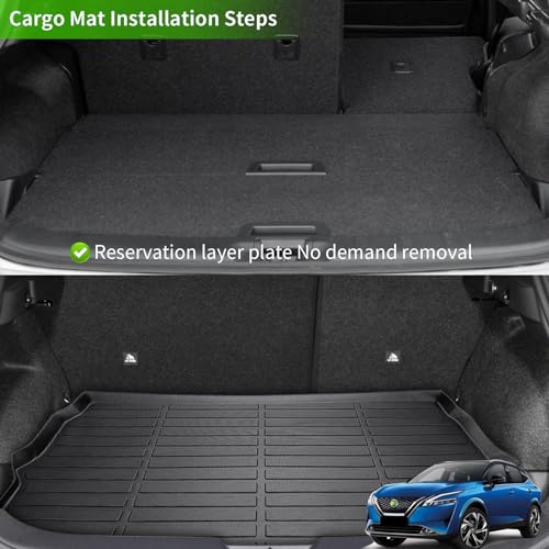 Image of HAFIDI Floor Mats & Cargo Liner Set Fit for 2017-2022 Nissan Rogue Sport (Cargo Liner Only Fit the Upper Layer) All Weather Protection TPE Car Full Set Floor Liners Custom Accessories - Black