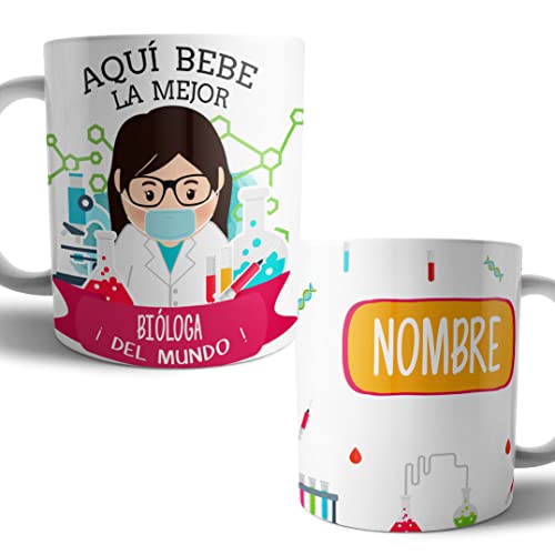 Kartoon Kase Taza Biologa Original Personalizada con Nombre | Mejor del Mundo Taza Profesiones de Cafe Desayuno para Regalar (Biologa)