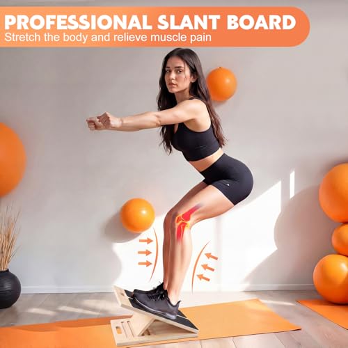 Image of Slant Board for Calf Stretching, Adjustable Wooden Calf Stretcher Incline Board, Calf Stretch Board for Squats Leg Knees Heel Ankle Stretching