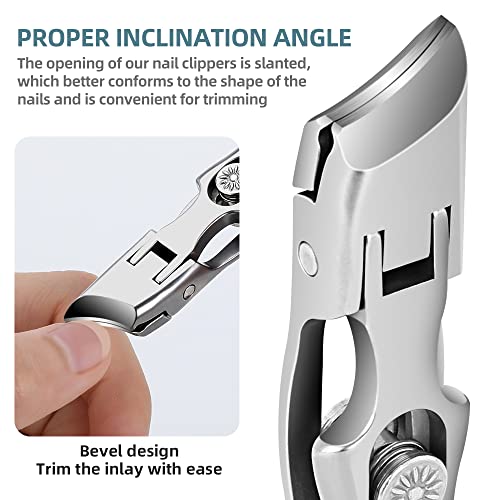 Ultra Wide Diagonal Jaw Nail Clippers & Nano Nail File Toenail Clippers Slanted Edge For Thick Nails Cutter For Ingrown Manicure,Pedicure,Men & Women (Classic Diagonal -Silver) #TOP2