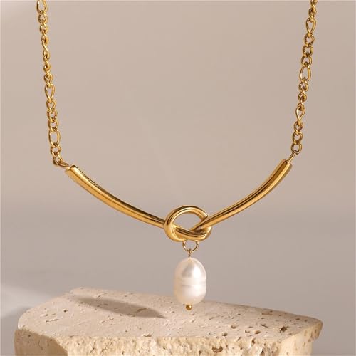 Collier acier inoxydable perles d'eau douce nœud pour le quotidien