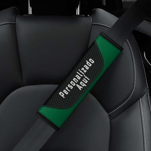 Hombreras para Cinturón de Seguridad Coche – Fundas y Almohadillas Personalizables – Cubre Cinturones Transpirables para Niños y Adultos con Detalles en Fibra de Carbono (Verde)