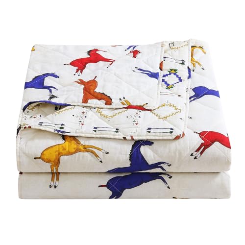 Image of Paseo Road Wild Horses 3 Piece Queen Rustic Bedding Reversible Quilt Set