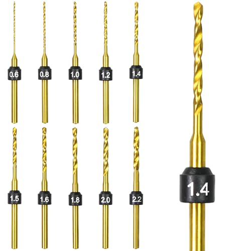 ARROWMAX Lot de mini forets hélicoïdaux - Marquage de taille 0,6 à 2,2 mm - Micro forets en acier rapide avec revêtement en titane - Tige de 2,35 mm - Pour bricolage, bijoux, ambre, perles, cuivre