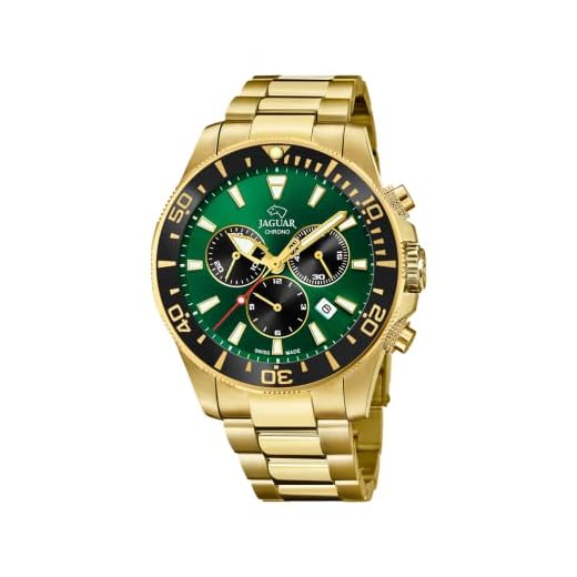 JAGUAR Reloj Modelo J864/1 de la colección Executive, Caja de 43,5 mm Verde con Correa de Acero Chapado para Caballero