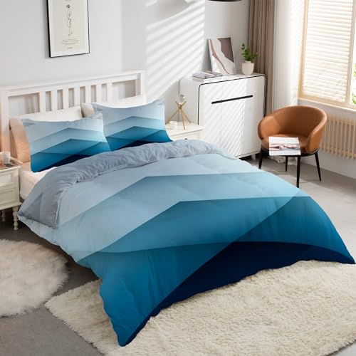 Housse de couette 220x240 avec fermeture éclair ensemble bleu géométrique