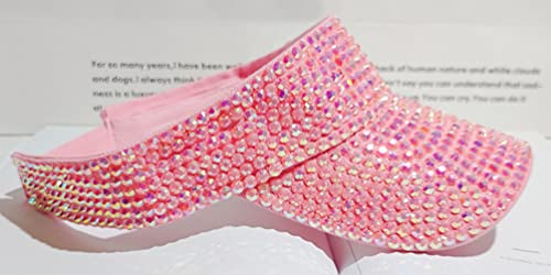 Asuitofk Bling Rhinestone Sport Sun Visor Hats Adjustable Summer Cap Visor Caps For Men And Women Outdoor Hat Pink #TOP3