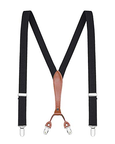 Dadidyc Women's Y-Back Suspenders 4 Metal Clip Fashion Elastic Wide Strap For Casual & Formal, Black, One Size