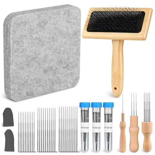 Image of SOCNITC Needle Felting Tools Kit with 6 inchx6 inch Felting Mat and Wool Brush