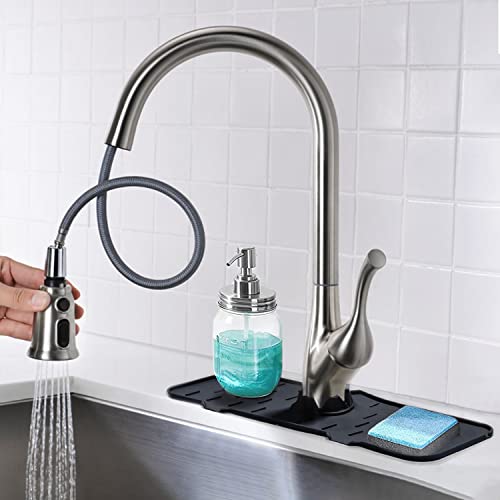 Kitchen Sink Splash Guard,Silicone Faucet Handle Drip Catcher Tray Reusable For Mat Protector Against Water Splashes, Black 37X14.6X0.8 Cm Silicone Faucet Mat Sink Water Splash Guard #TOP5