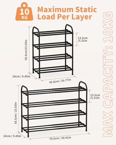 Miniatura 3 de Anhow Zapatero De 4 Niveles Extensible, Zapatero De Metal Para 16 A 20 Pares De Zapatos Estantería De Zapatos Ideal Para Entrada, Pasillo, Armario, Baño, Sala De Estar Y Exterior, Negro