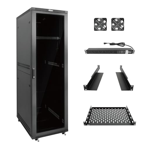 Image of Tecmojo 42U Server Rack Network Cabinet 31.5 inch D x 23.6 inch W, Locking Data Cabinet Enclosure for 19 inch Server, Networking, AV & IT Equipment, Clear Door, Black