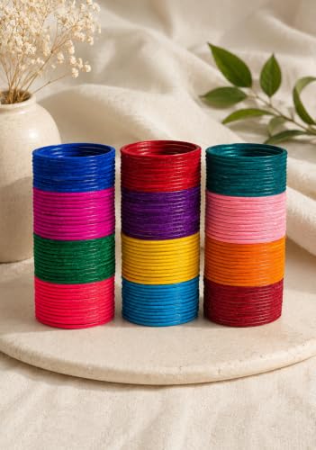 Image of NMII Glass with Plain and Glossy Finished Bangle Set For Women and Girls
