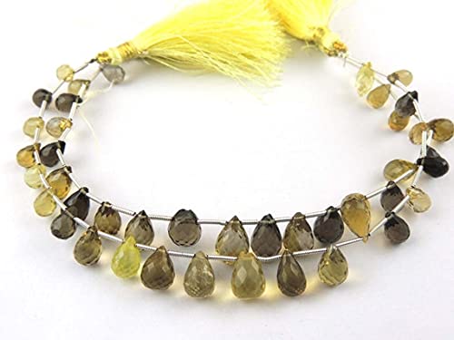 Quartz Fumé et Citron briolettes facettées haut de gamme en gouttes de 7 à 13mm fil de 8.5" SB502
