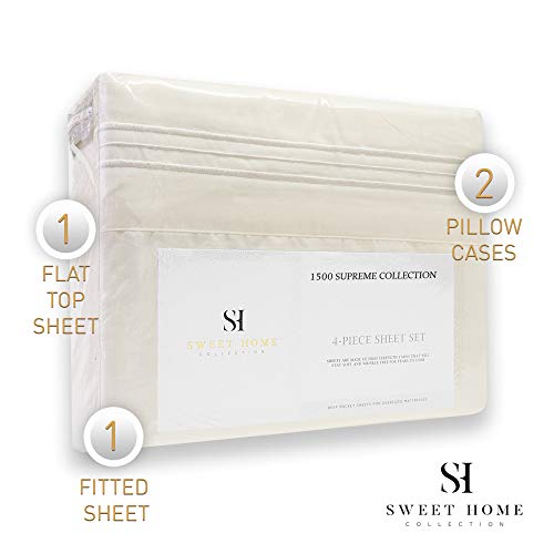 1500 Supreme Collection Queen Sheet Sets Ivory - Luxury Hotel Bed Sheets And Pillowcase Set For Queen Mattress - Extra Soft, Elastic Corner Straps, Deep Pocket Sheets, Queen Ivory #TOP4