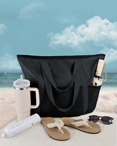 Image of HOMESPON Beach Bag Large Waterproof Sandproof Tote for Women with Zipper and Mesh Pockets