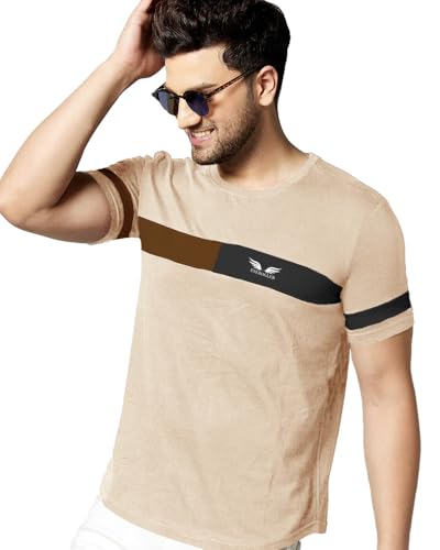 Image of Noble Monk Men Regular Fit T-Shirt | Round Neck | Half Sleeve | Self Design | Casual T Shirt for Men