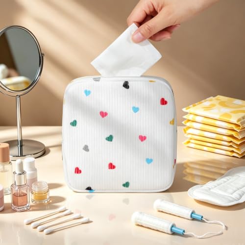 Image of Period Bag for Teen Girls | Heart Sanitary Napkin Storage Bag | Cute Pads Pouch for Period | Menstrual Pouch for Pads, Tampons, Menstrual Cups & Panty Liners | Perfect for Travel & Daily Use