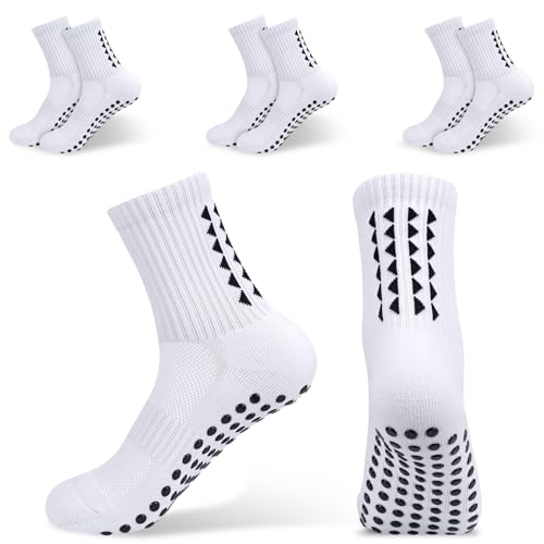 KOOOGEAR 3 Pairs Breathable Kids Grip Socks Sweat-Absorbent Boys Socks Grip Socks Football Kids for Running Hockey Football (UK Age 6 Years 9 Years White)