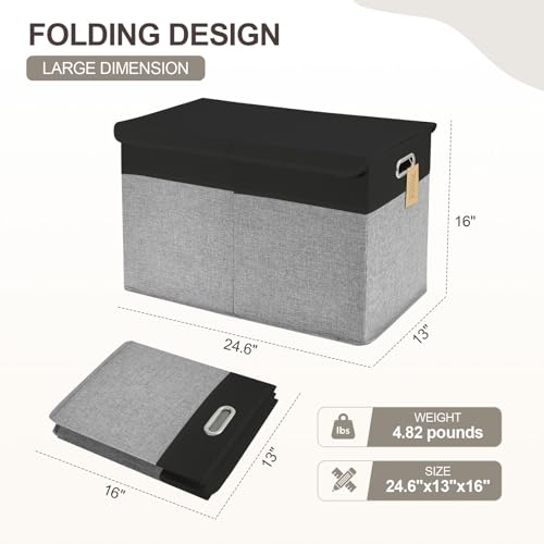 Image of Large Toy Storage Box with Lid, Collapsible Toys Storage Organizer Bins with Dividers and Handles, Storage Chest Bin for Kids, Boys, Girls, Nursery 25 inchx13 inch x16 inch (Balck & Gray)