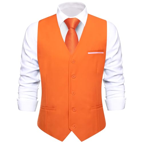Image of Hi-Tie Men's Formal Suit Vest Solid Fit Vest for Men 3 Pockets V Neck Waistcoat Business Wedding Casual