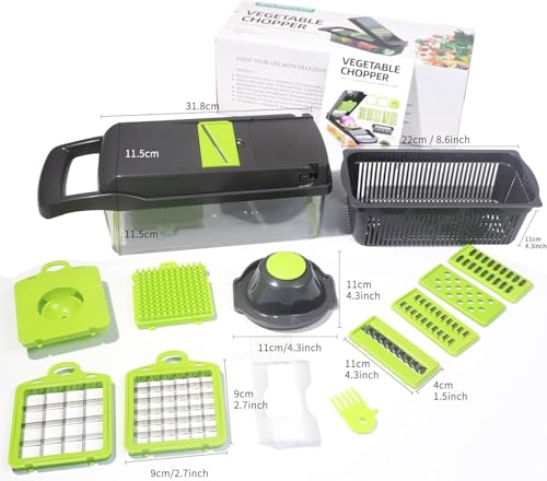 Image of Multi-Functional Vegetable Chopper (14-in-1 /22-in-1) | Food Cutter with Interchangeable Blades, Storage Container, Onion Chopper, Slicer, Dicer, Grater | Kitchen Tool (14 in 1 Multipurpose Chopper)
