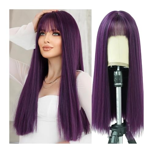 Perruque cheveux longs et raides pour femme perruque lisse violette style urbain chic