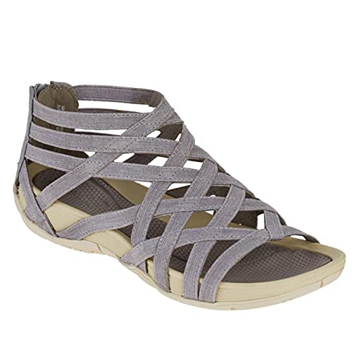 Brawdress Damen Riemchensandalen Vintage Runde Zehe Aushöhlen Atmungsaktiv Flache Sandalen Damen Sommer Strandschuhe Cover
