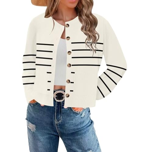 ETCYY Womens 2025 Lightweight Knit Cardigan Sweaters Fall Long Sleeve Crewneck Open Front Button Down Outerwear Lady Jacket