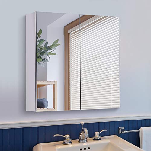 HOMCOM Armoire Miroir Cadre en Acier Inoxydable avec Rangement Étagère pour Toilette Salle de Bain dim. 60L x 12l x 55H cm