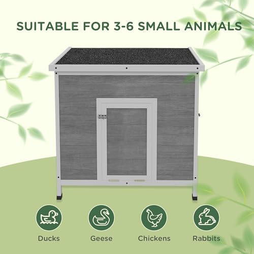Image of PawHut Duck Coop, Wooden Chicken House Rabbit Hutch with Openable Roof, Removable Floor, Double Doors, Ramp, Duck House for 3-6 Chickens, Geese, 30 inch x 38 inch x 30 inch