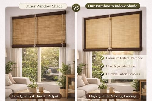 Image of Water Proof Bamboo Curtains for Balcony Roller Rollup Blinds, Bamboo Chick Curtain, for Rain, Sunlight, Dust & Cold Air Protection (Color-Brown,3ft x 8ft (W x H)