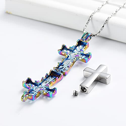 QGJNSGC Cremation Urn Memorial Pendant Necklace Heart Cross Cylindrical with Hollow Jewelry Ashes Keepsake Memorial Urn Jewelry Necklace (Rainbow) - Image 4