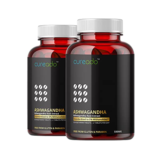 Image of ASHWAGANDHA Tablets 500MG with 5% Withanolides extracted from real Ashwagandha Herb [Relieves Stress, Manages Performance Anxiety & Boost Energy] for General wellness of men & women (PACK OF 2)