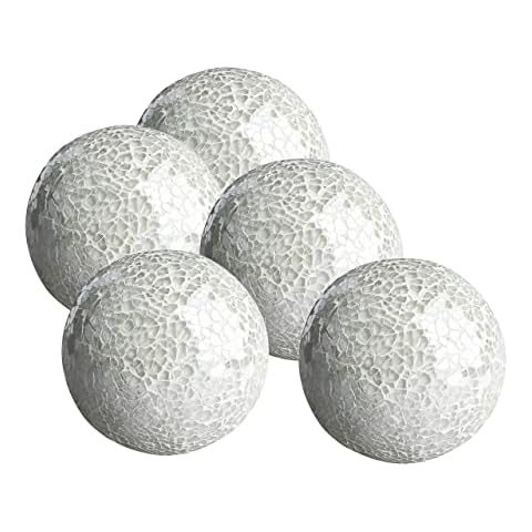 WHOLE HOUSEWARES Decorative Balls Set of 5 Glass Mosaic Sphere Dia 3" (White) Cover