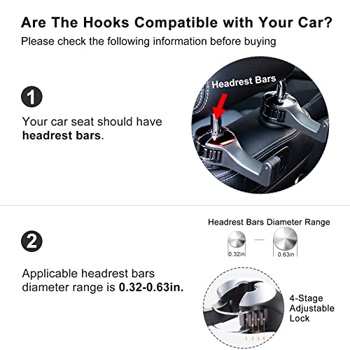 Image of Car Headrest Hidden Hook with Phone Holder, Universal 360 Rotation, Gold, 2 Pack