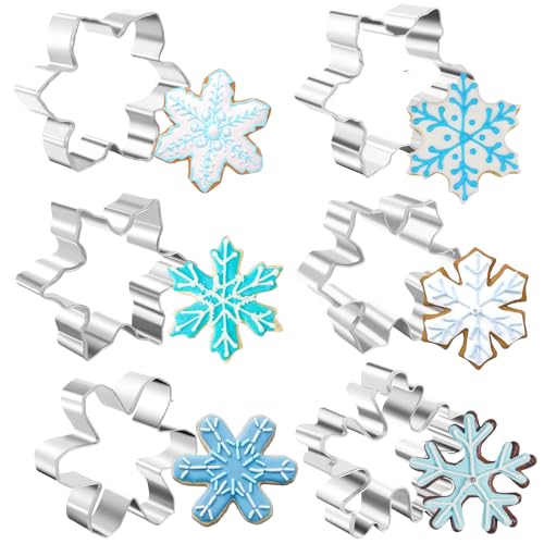 PTaizjjz Juego de 6 cortadores de galletas de acero inoxidable con forma de copo de nieve, cortadores de galletas de copo de nieve, moldes de galletas para tartas, fondant, decoración, molde de cocina